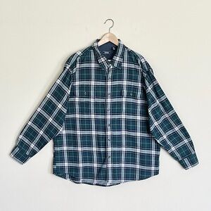 Izod Plaid Teal White Light Flannel Button Down Shirt Men’s size XXL